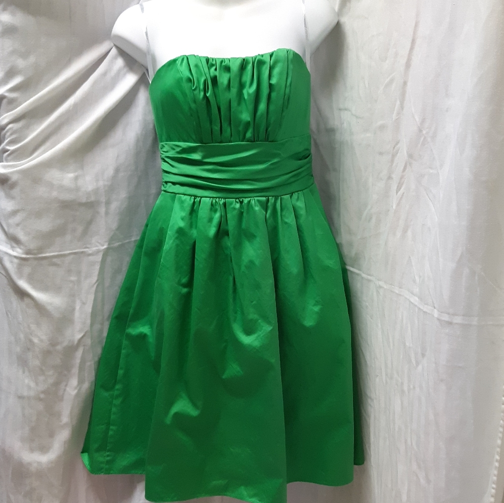 Cotton sateen short strapless ruched w/pockets